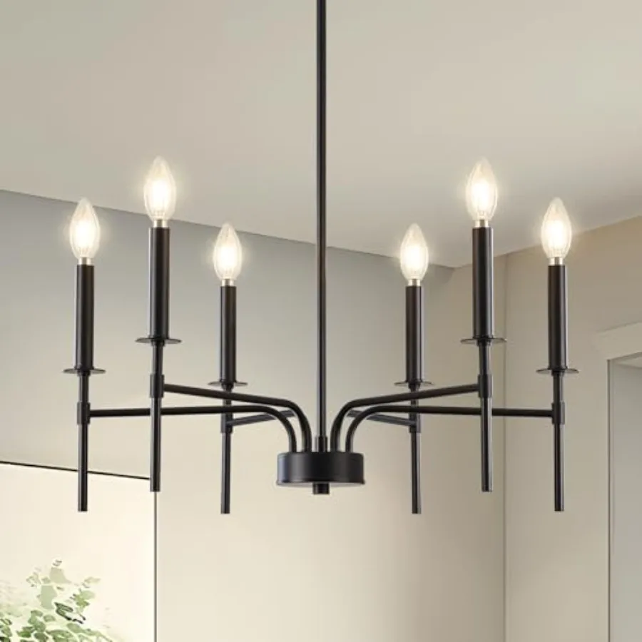 Black Chandelier6 Light Farmhouse Dining Room Light Fixture Small Candle Chandeliers for Dining Room Entryway Foyer Bedroom Kit