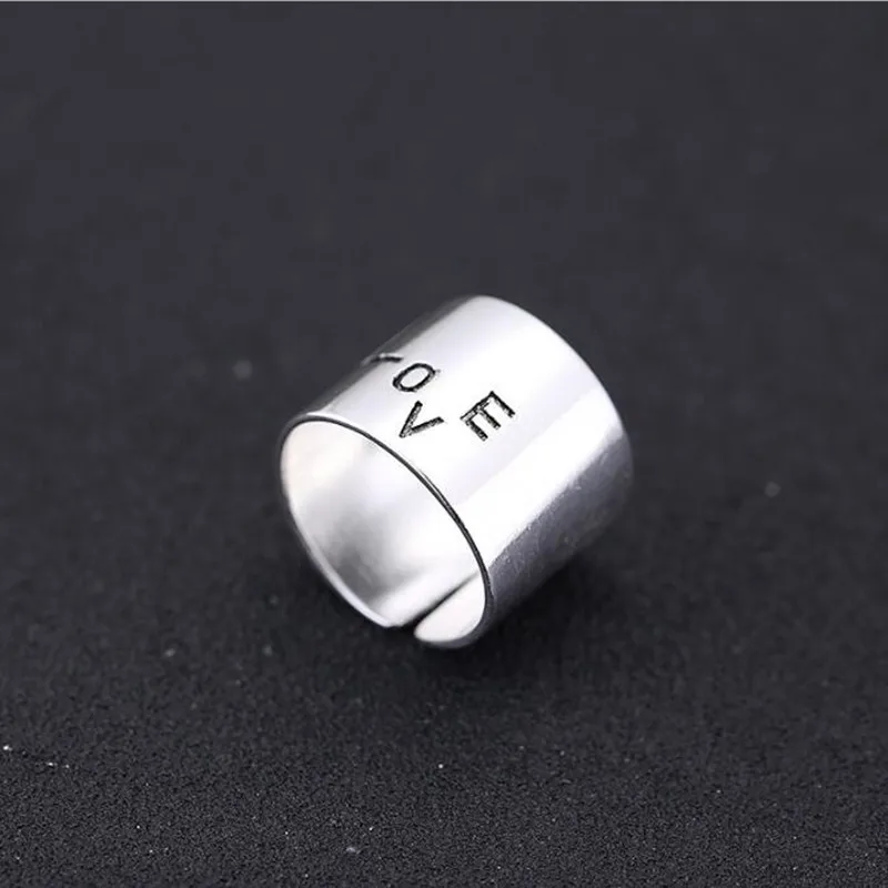 Korean Fashion Lettering Love 925 Sterling Silver Jewelry Accessories Female Personality Wild Opening Rings   R184