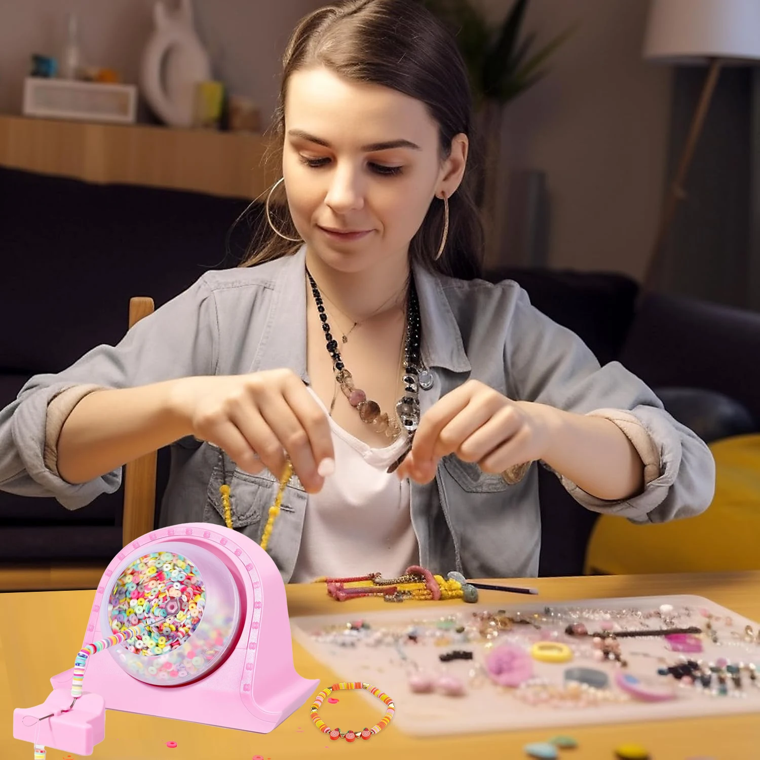 Electric Bead Soft Clay Machine, Spinner, ElectricBeading Machine for Making Cute FriendshipBracelets, Automatic Bead Spinner