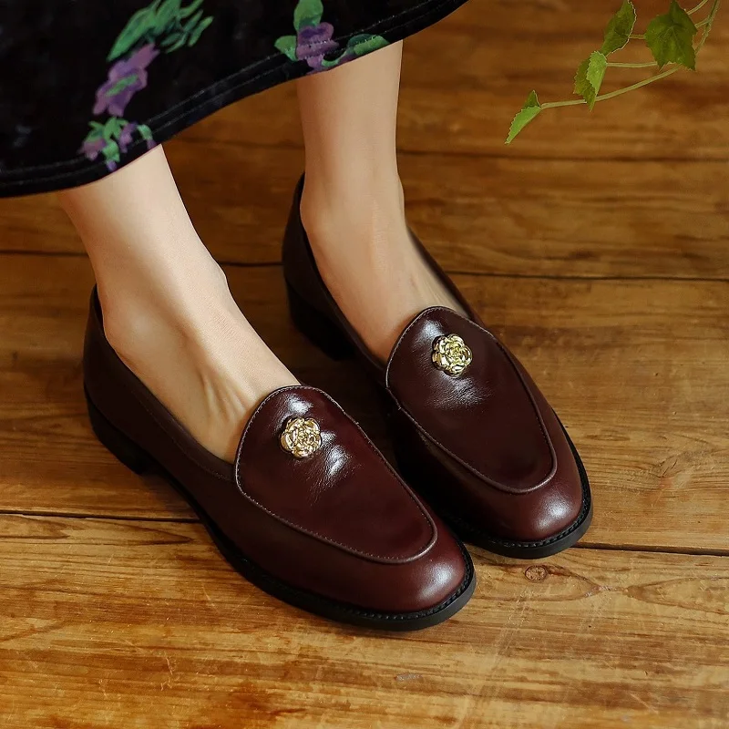 Woman Loafers Round Toe Flats Real Leather Spring Autumn Women Flats Slip On Women Flats Simple Style Daily Shoes Lady Footwear
