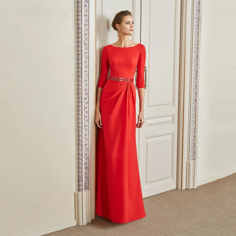 2024 Mother Of The Bride Dress Wedding Guest Simple A Line Floor Length Open Back Half Sleeves Party Gown For Woman Vestidos