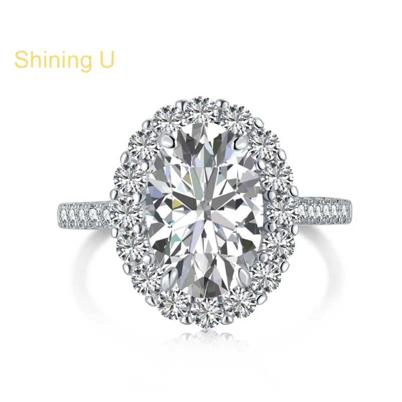 Shining U S925 Silver Oval 8*12mm 3CT High Carbon Gems Ring for Women Fine Jewelry Engagement