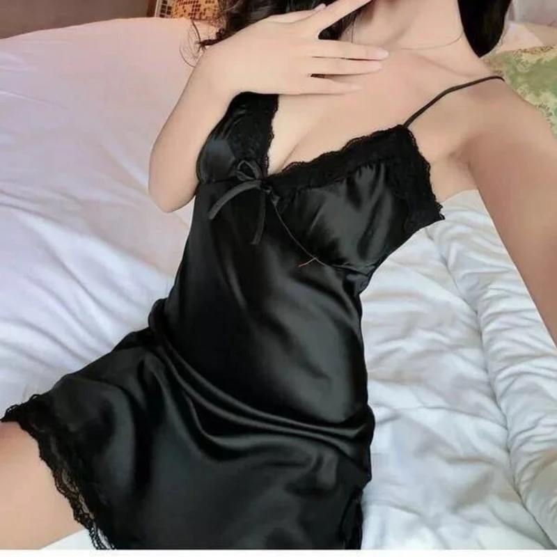 Women Sexy Lace Camisole Nightgown, Multi Colors Available Lingerie, Ladies Spaghetti Strap Sleepwear Home Dress