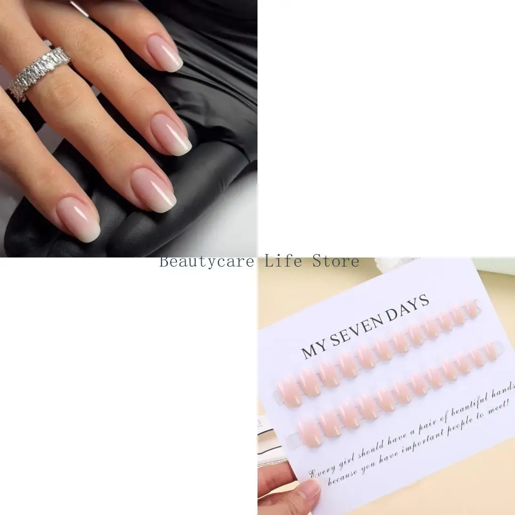 652C 24pcs Press on Square False French Tip Glossy Acrylic Manicure Winter on for Women and Girls