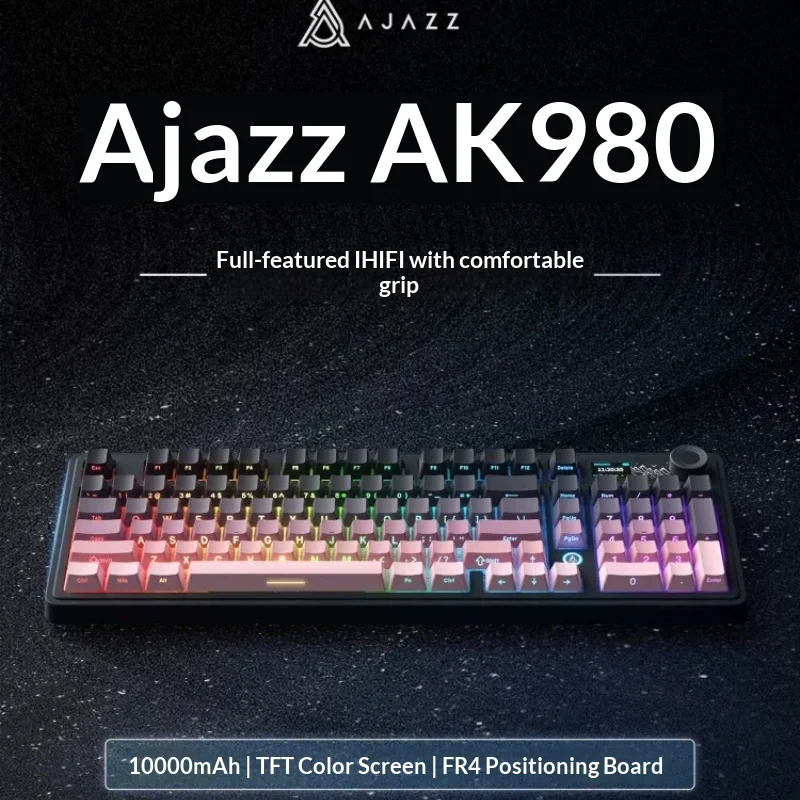 Ajazz Mechanical Keyboard Ak980 Tri Mode Wireless Bluetooth Wired Customized Side Printed Gaming Keyboard For Office Desktop Pc