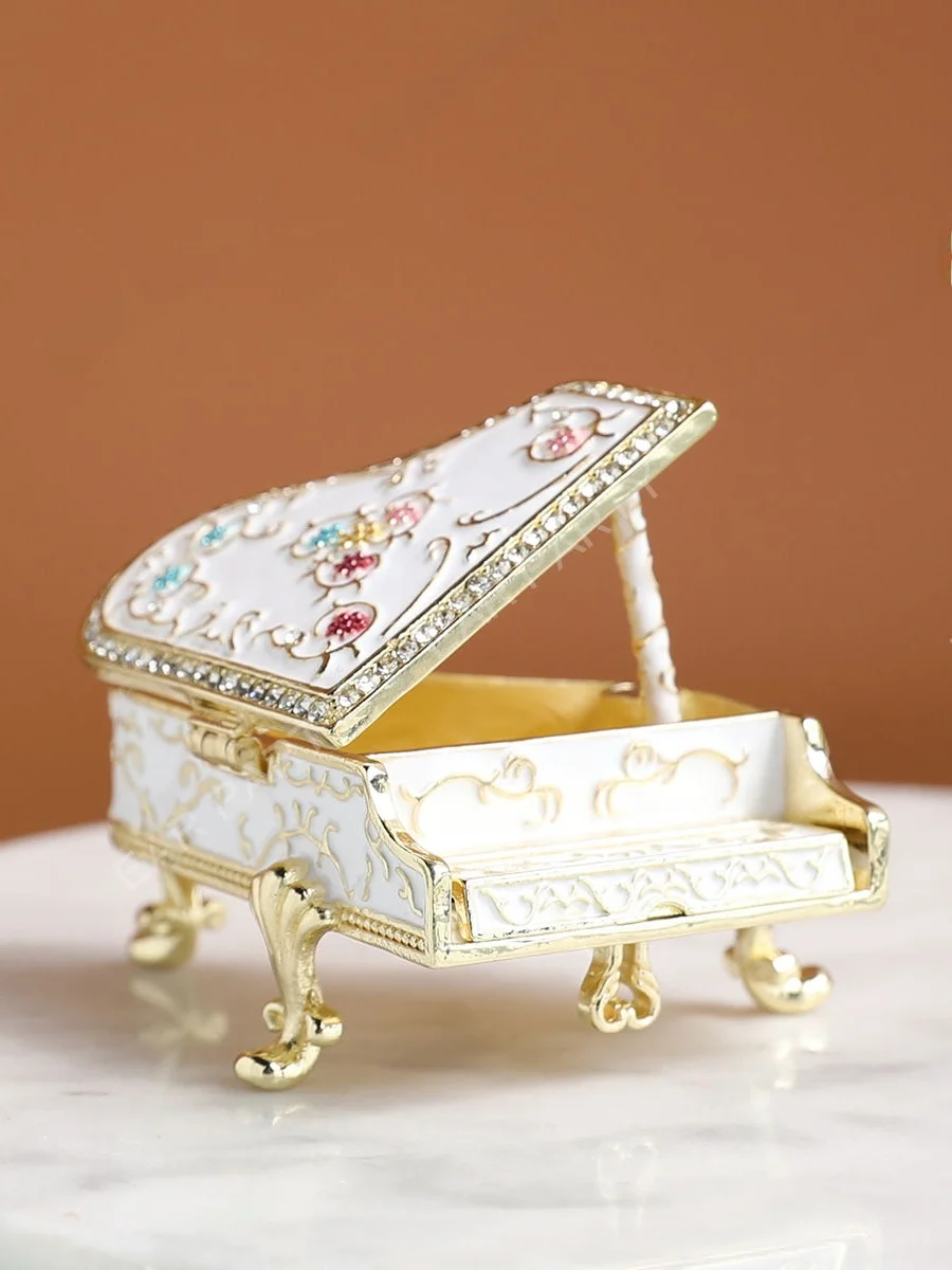 Elegant White Enamel Piano Jewelry Box Creative Home Decor Teacher's Day Gift Birthday Keepsake Storage Organizer