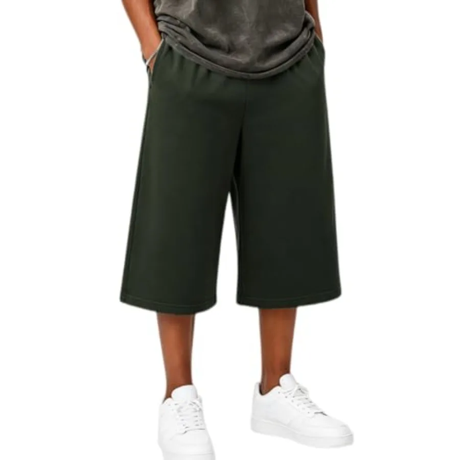 Mens Baggy Sweat Shorts Athletic Capri Pant Basketball Gym Below Knee Lounge Drawstring Shorts with Pockets