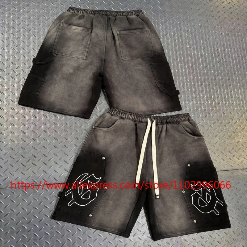 Y2K Men's GOD High Street SPEED Shorts Elastic Waist Pull-string Loose Casual Retro Washing Water Black Shorts in Stock
