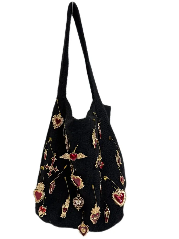 European And American Fashion Personalized High-end Original Knitted Metal Decoration Design Single Shoulder Bag For Women Trend