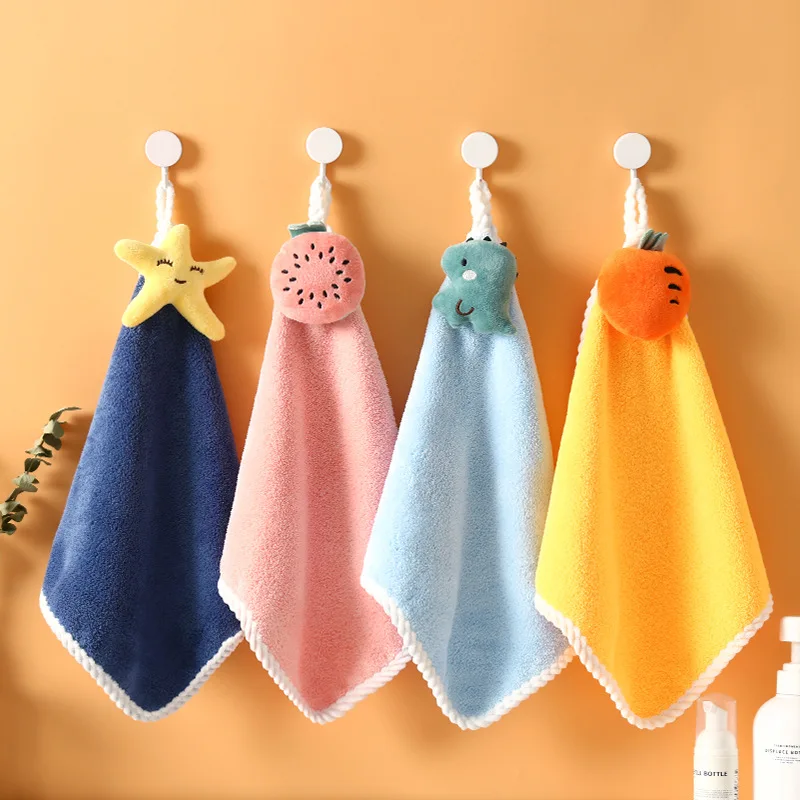 1/4pcs Coral Fleece Hand Towels for Kids Household Cute Baby Bathroom Fingertip Kitchen Handkerchief Bath Towel Accessories