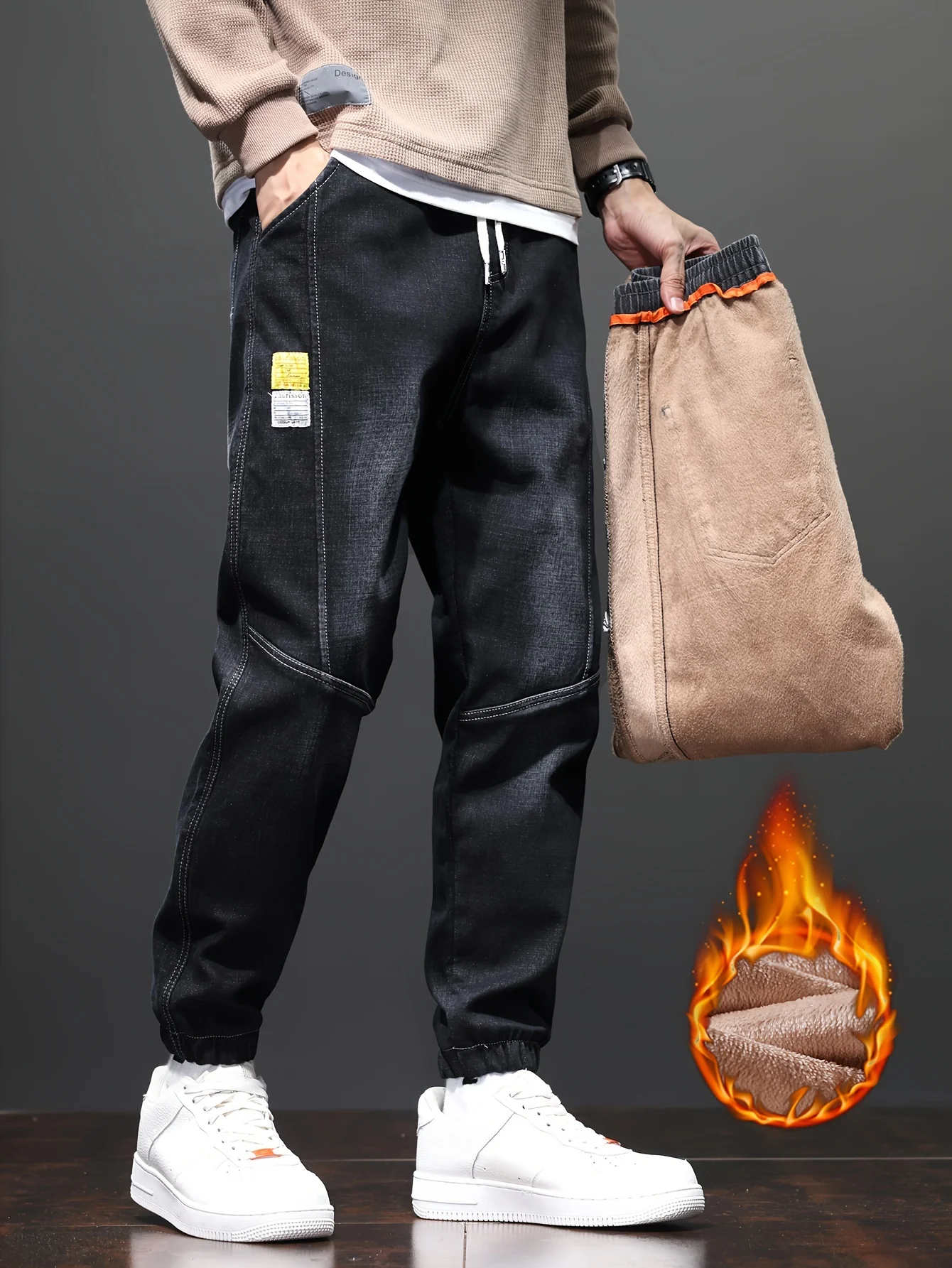 Men's Winter Thickened Lined Streetwear Jogger Pants Versatile Casual Harem Ankle Pants Autumn 2026 Fashion Brand Clothing