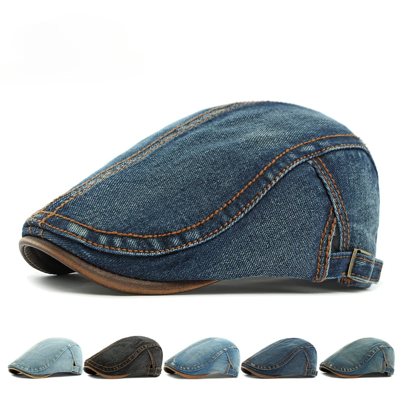 Spring New Washed Denim Hat Men's Beret British Retro Cap Women's Casual Forward Hat