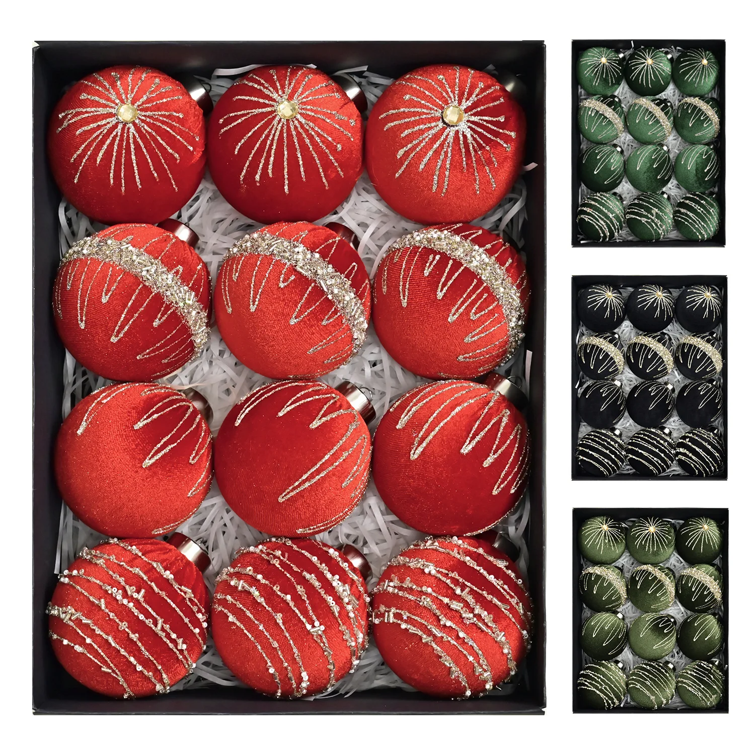 New Christmas-themed Colour Scheme Premium Velvet Christmas Tree Pendants Baubles and Hanging Drop Ornaments for Festive Dcor
