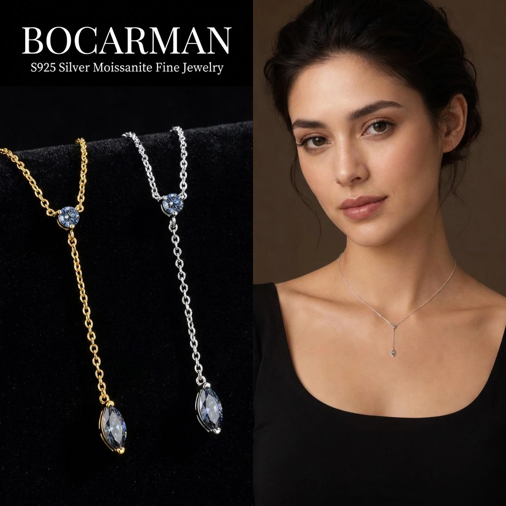 S925 silver plated platinum and golden GRA Gray Moissanite Marquise shape pendant women's necklace fine jewelry simple Elegant
