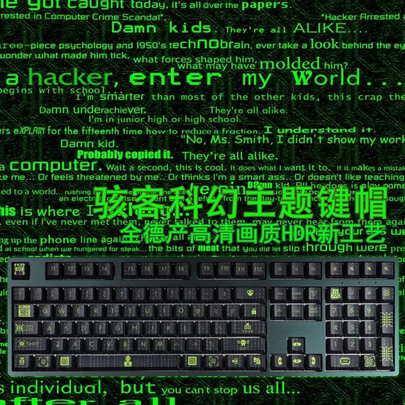 108 Keys/set Hacker Theme PBT Dye Subbed Keycaps Cartoon Anime Gaming Key Caps Cherry Profile Keycap For ANSI 61 87 104 108
