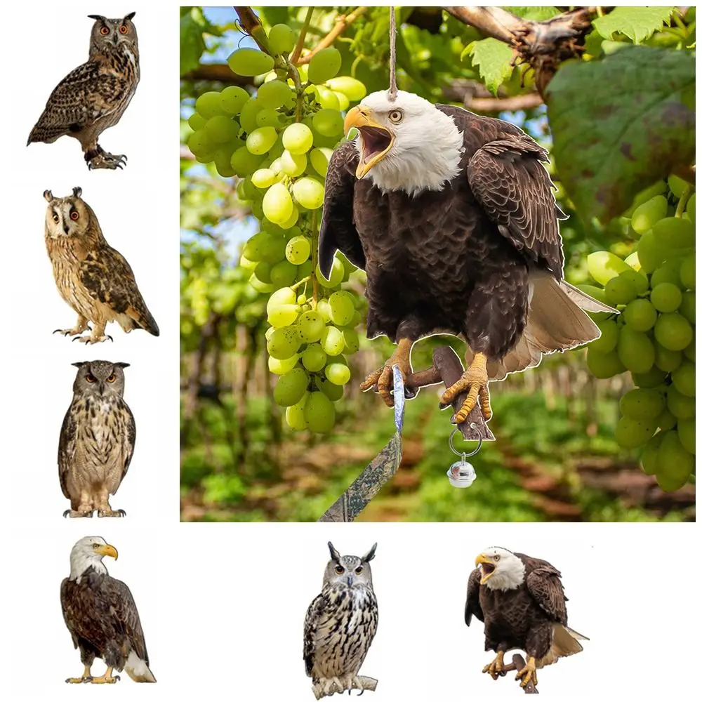 Waterproof Bird Repel Owl Scarecrow Hanging Fake Bird Scare Device with Bells Realistic Outdoor Garden Decoration