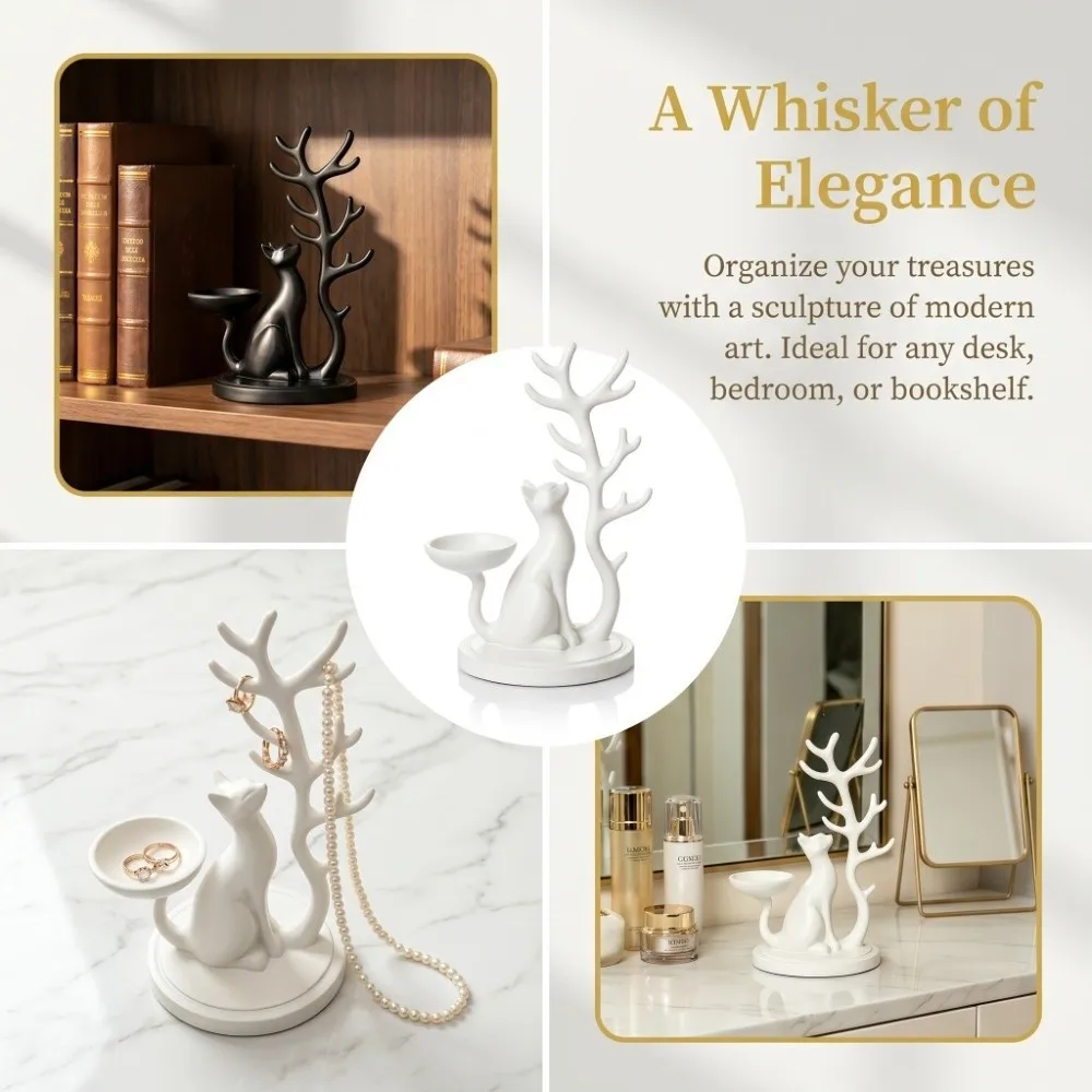 3D Printed Cat Jewelry Tray Creative Unique Tree Shaped Jewelry Stand Desk Organizer Decorations Multifunctional Storage Holder