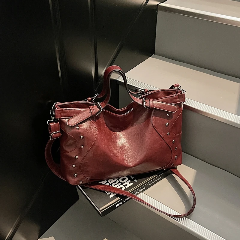2025 New Vintage Large Capacity Commuter Tote Bag Women Autumn PU Leather Portable Handbags Female Shoulder Crossbody Bags Sam