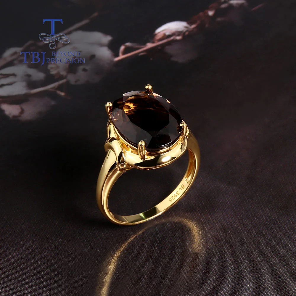 2026, Classic simple design smoky quartz Ring 925 sterling silver yellow natural gems women's fine jewelry daily wear