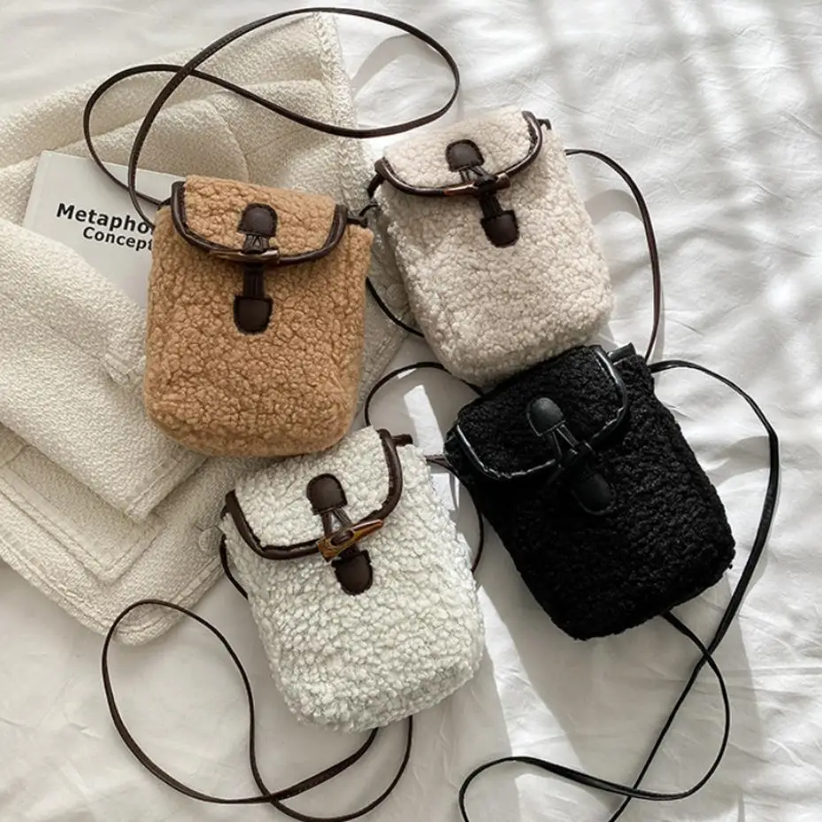 2026 1Pcs New Women Lamb Fur Fluffy Crossbody Bag Cute Trendy Simple MultiPurpose Fashion Phone Shoulder Handbag Bestseller