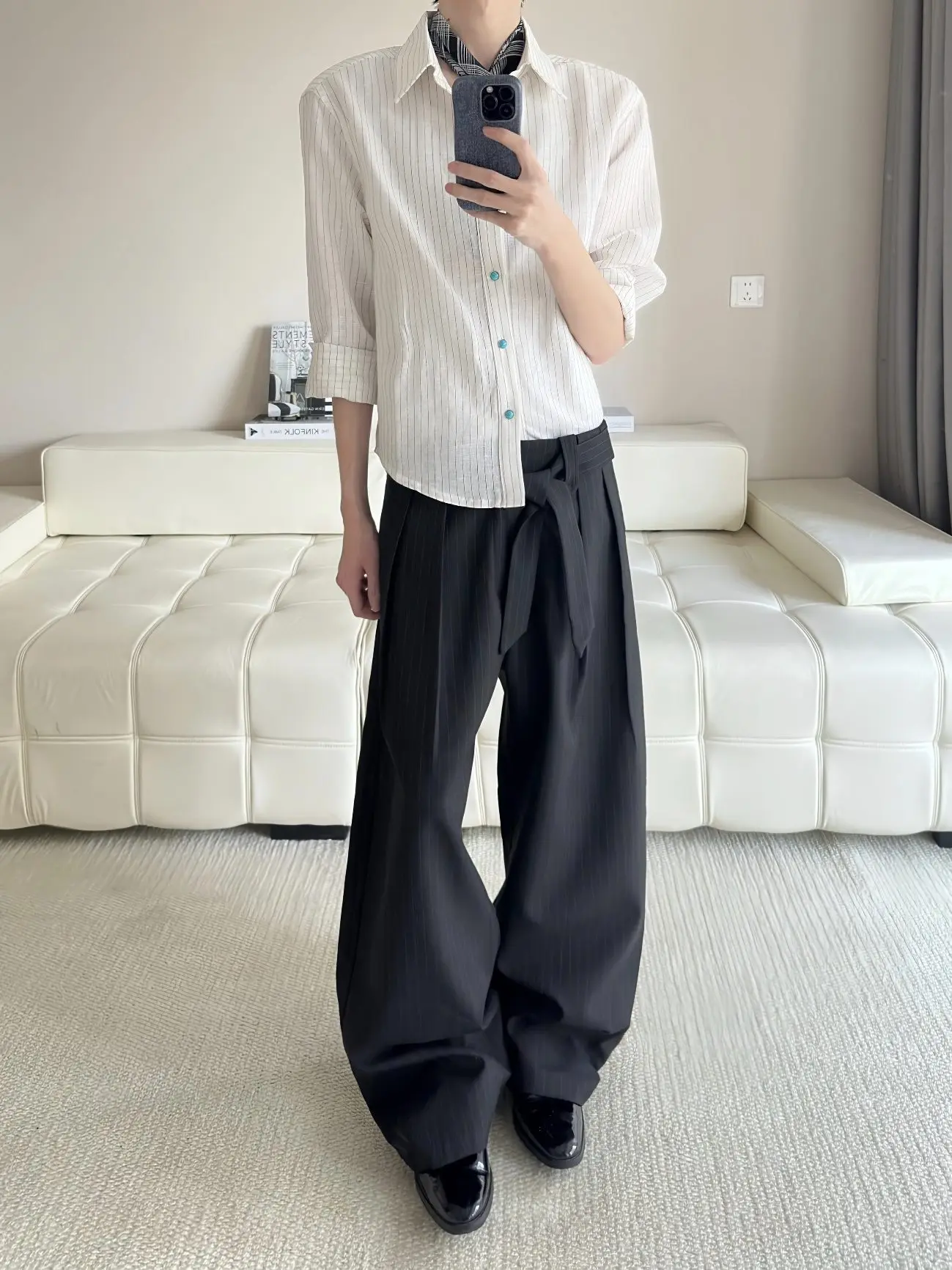 American Retro Striped Judo West Pants TR Mixed Straight Casual Trousers Men Drapey Loose Wide Leg mid Waist Youth Summer