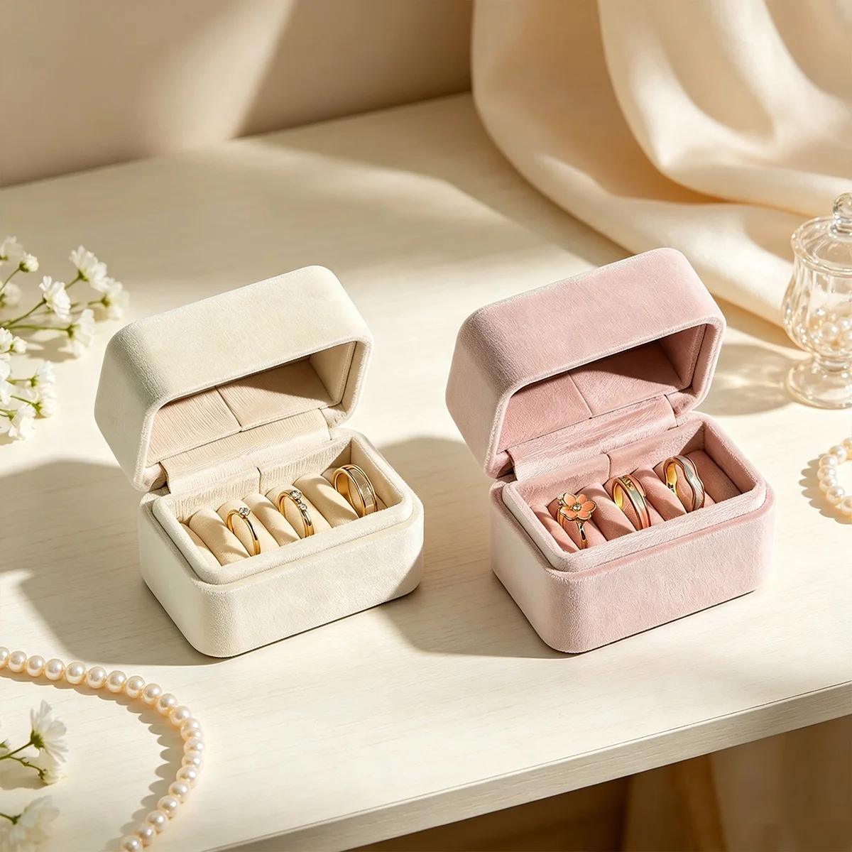 Velvet Jewelry Box for Rings Earrings Necklace Portable Travel Jewelry Storage Case Gift Box Jewelry Packaging for Women