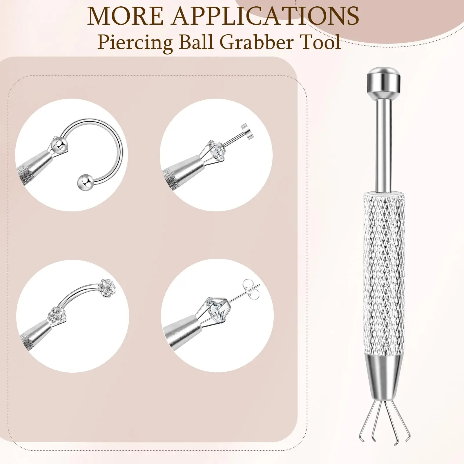 Stainless Steel Piercing Ball Grabber Tool, 4 Prongs Bead Pick Up Tool for Body Piercing Jewelry Install