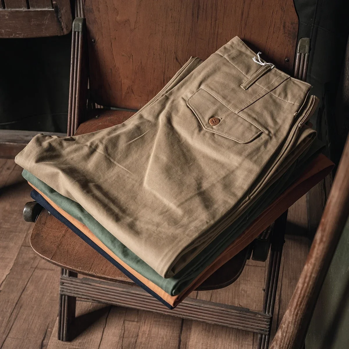 Pop Bronson 1944 Officer's Chino 11oz Cotton Twill High Waist Straight Leg Casual Pants