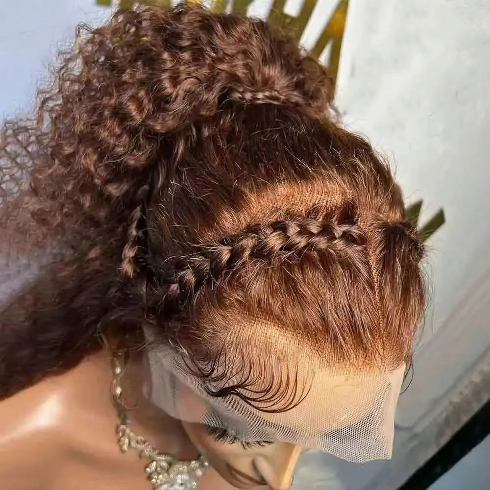 250% Density Chocolate Brown 13x4 13x6 Deep Wave Transparent Lace Front Wig Human Hair Curly Wave Lace Front Wig Colore Wig