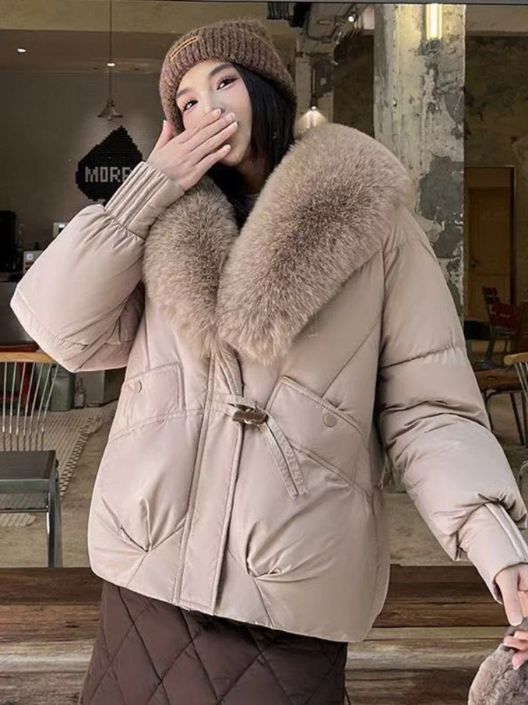 Winter Coat Women Parkas Casual Version Lady Outerwear Temperament Thicken Big Fur Collar Ladies Down Cotton Jacket Clothes Lady