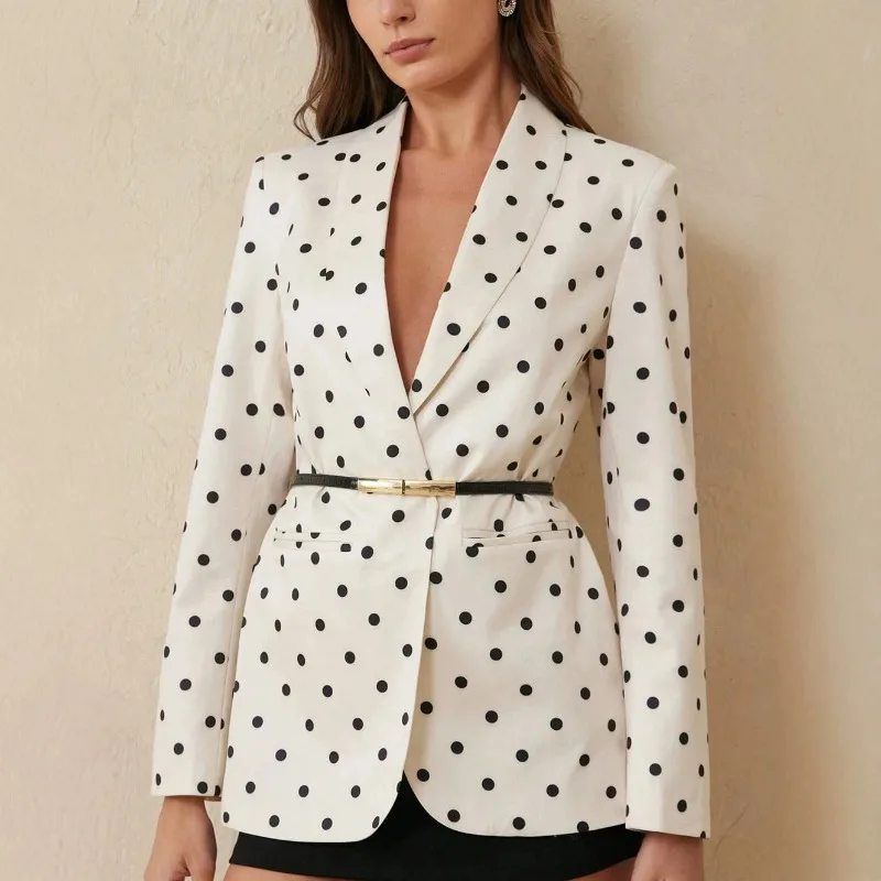 Cross-border European and American Controversy Point Women's Detachable Belt Waist-cinching and Slimming Mid-length Women's Suit