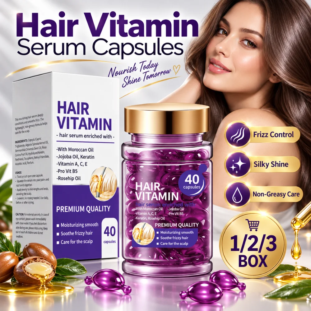 Moroccan Argan Hair Vitamin Capsules 40Pcs Lightweight Leave In Serum Jojoba Oil Frizz Control Shine Repair Hair Treatment