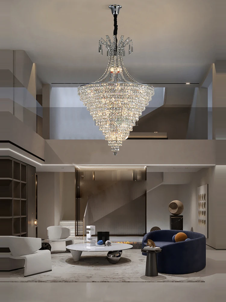 2026 Trendy K9 Crystal Gold Silver Dimmable LED Chandelier Hanging Lamps Lustre Suspension Luminaire Lampen For Foyer Staircase
