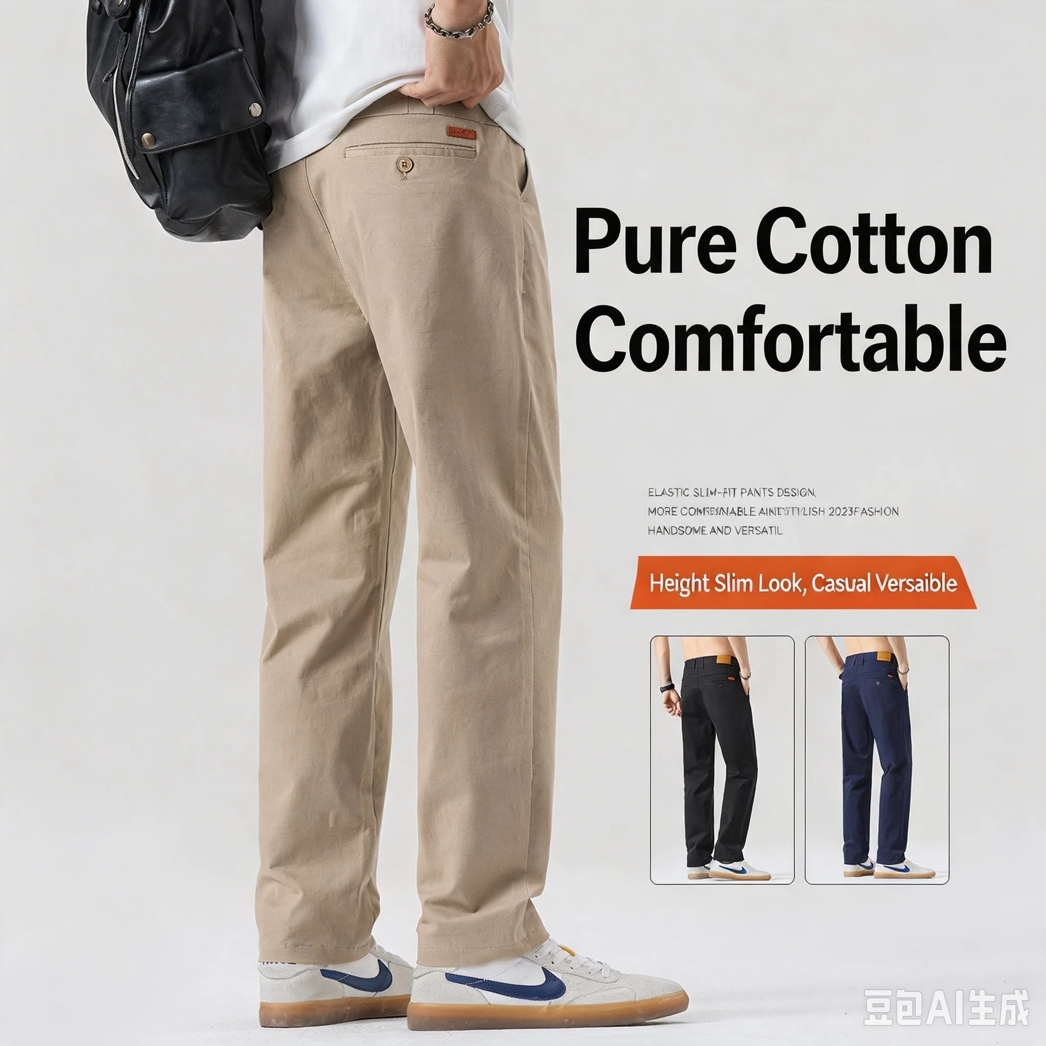 2026 Summer New Men's Casual Pants 97% Cotton 3% Spandex Loose Straight Leg Trousers High Quality Stretch Business Commute Daily