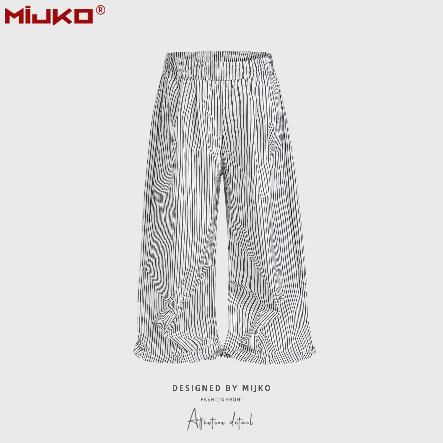 MIJKO Striped Casual Pants Unisex Loose Wide Leg Elastic Drawstring Waist Neutral Long Pants Trendy C935#