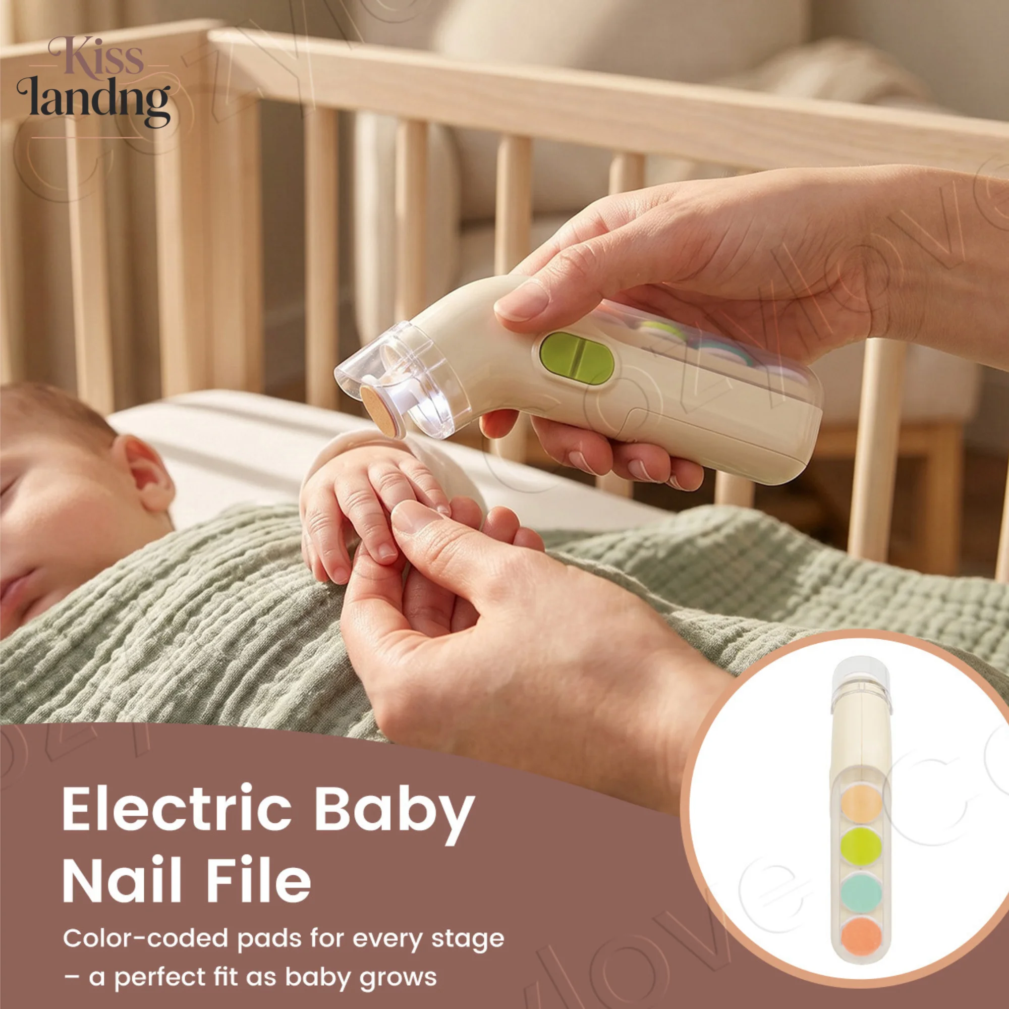 Electric Baby Nail Trimmer File with LED Light, 4 Color Sanding Pads Newborn Toddler Safe Quiet Nail Clipper Manicure Kit
