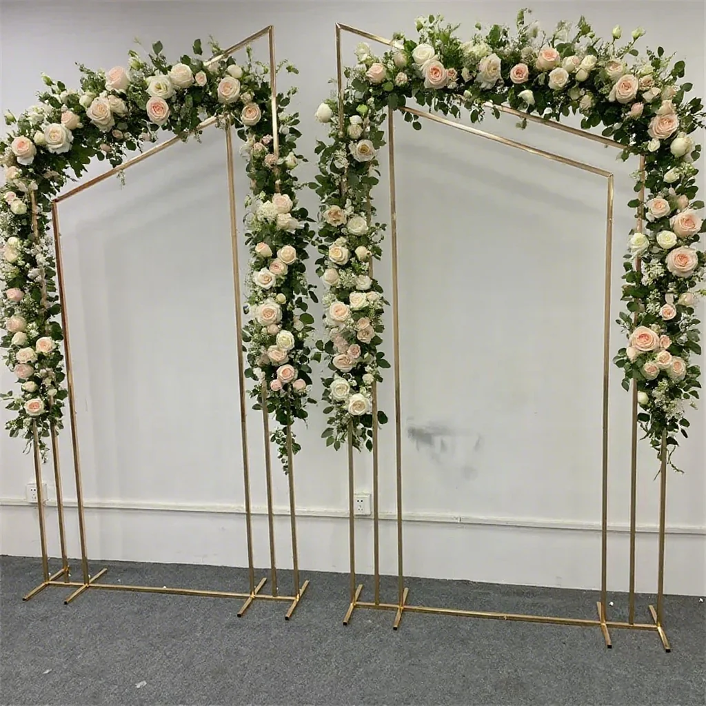 New wedding props geometric decoration outdoor background stand golden bevel flower stand stage ornament screen