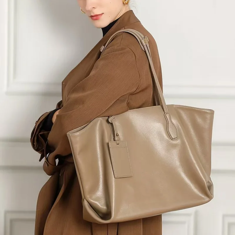 Cowhide Genuine Leather Large Soft Shoulder Tote Bags For Women 2026 Luxury Designer Big Shopping Work Ladies Handbags