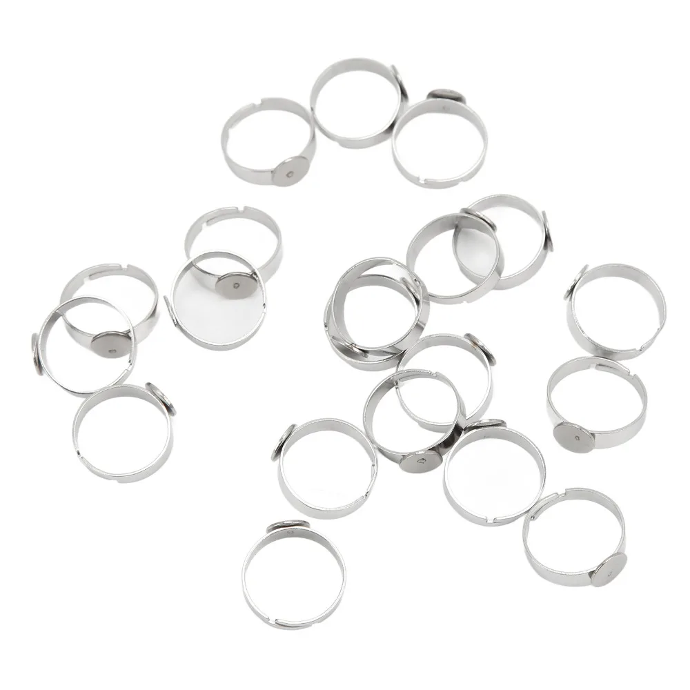 20pcs Stainless Steel Blank Ring Flat Base Adjustable Design Adjustable Ring Round Pad 8mm Flat Ring Base Creative Projects