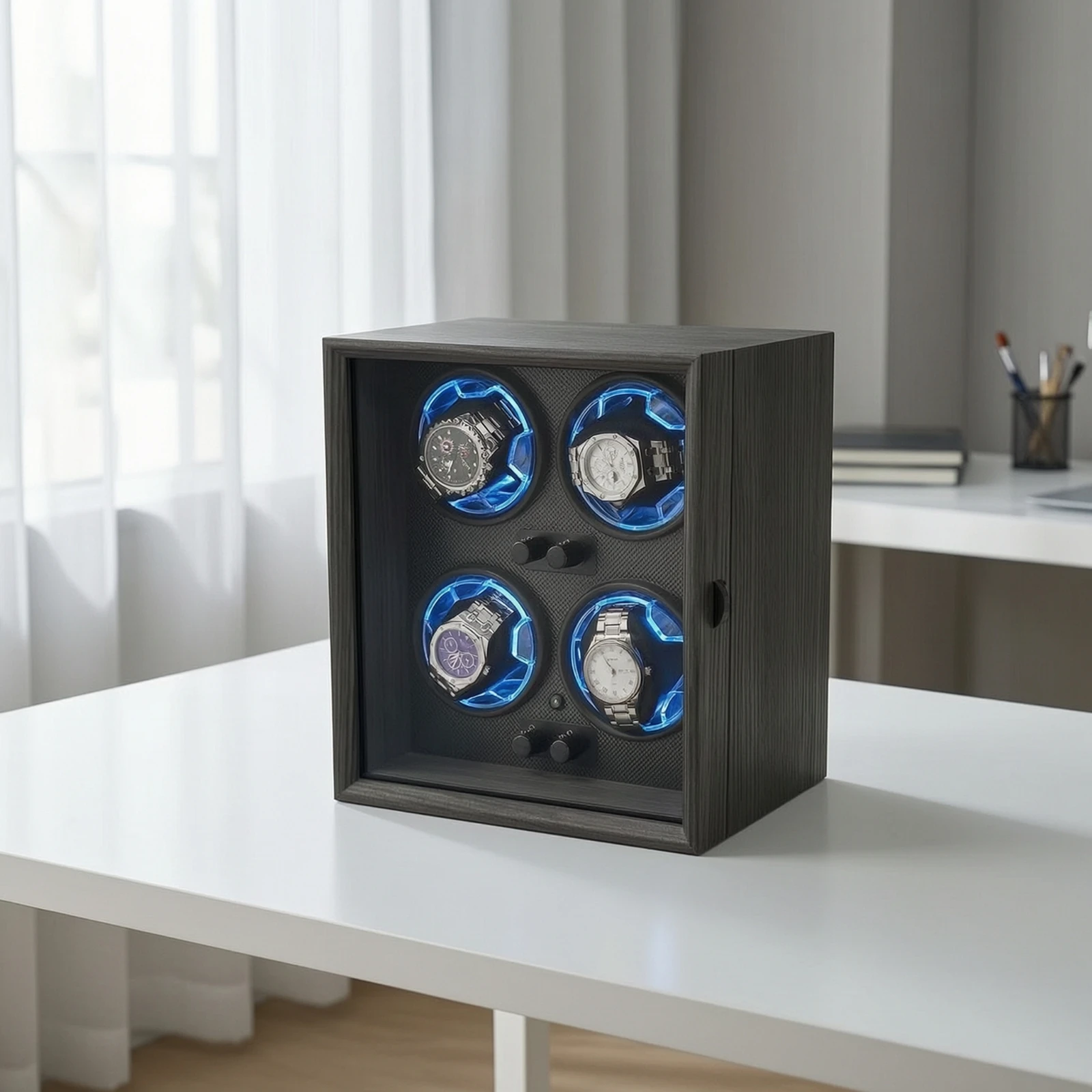 Watch Winder Cabinet Vertical Automatic Watch Winder Wooden Luxury for Nightstand, Bedroom