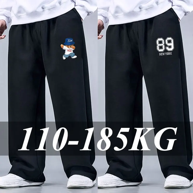 Plus Size Men Sports Pants 5XL 6XL 7XL Men's Cotton Trousers Joggers Sportswear Black Solid Ice Silk Baggy Sweatpants Male Pants