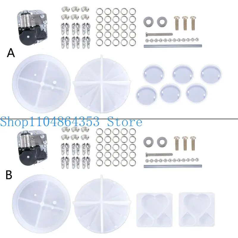 652F Movement Materials Set Heart Round Pendant Resin Mold Holiday Gift Women Girl