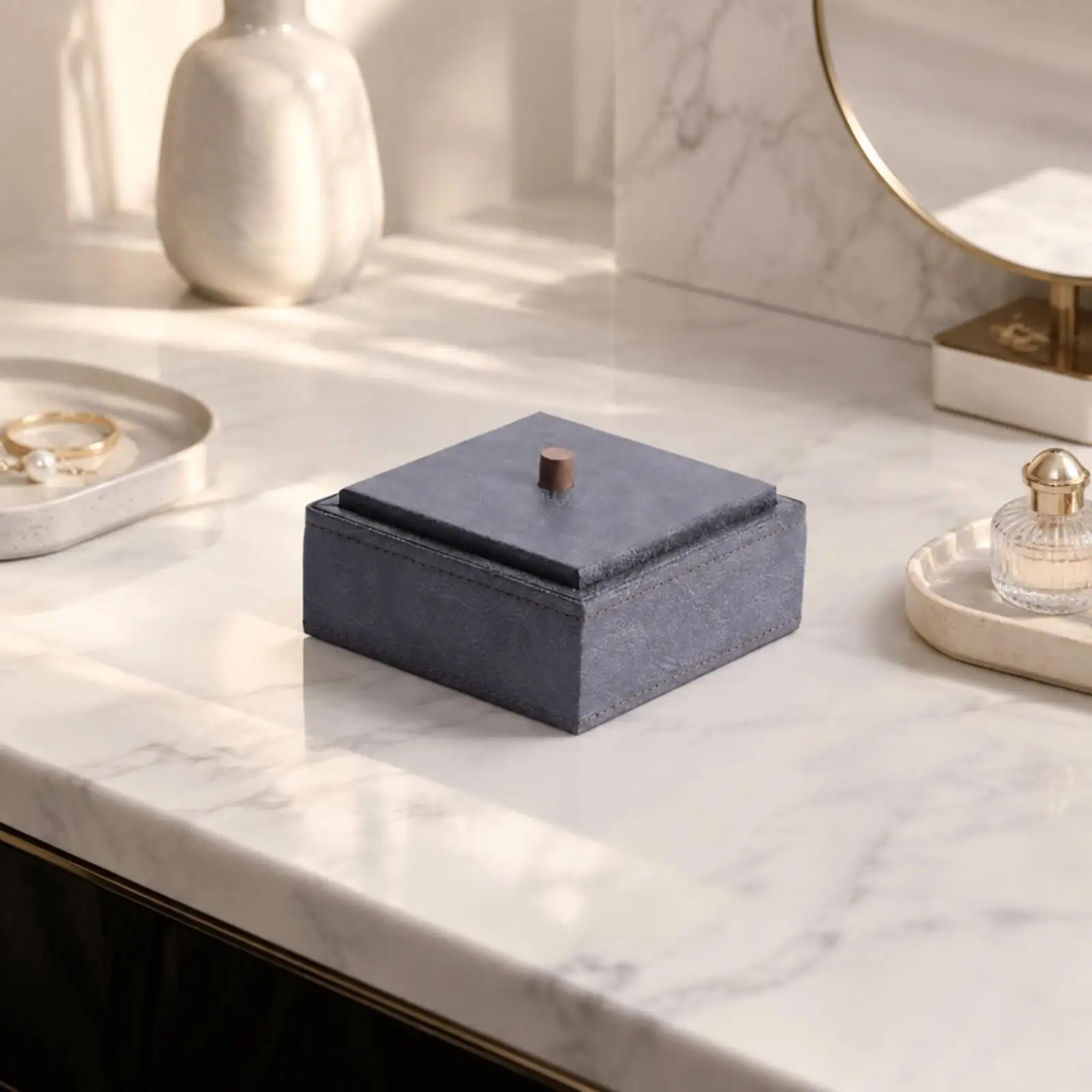 Decorative Jewelry Box Storage Container PU Leather Wood Square Design for Vanity Bedroom Organizing Accessories