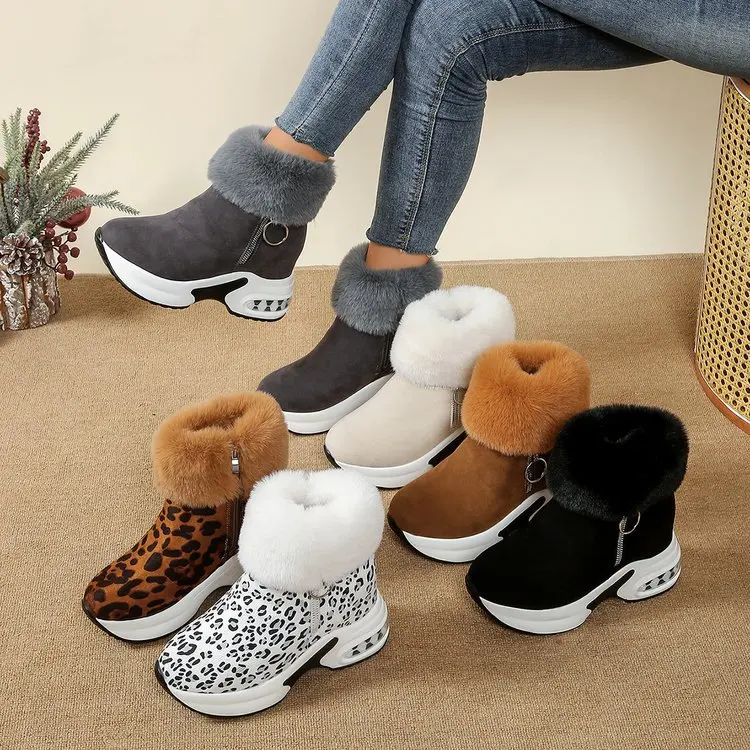 European and American snow shoes for women in autumn and winter new muffin soles warm and velvet heel turned cotton shoes