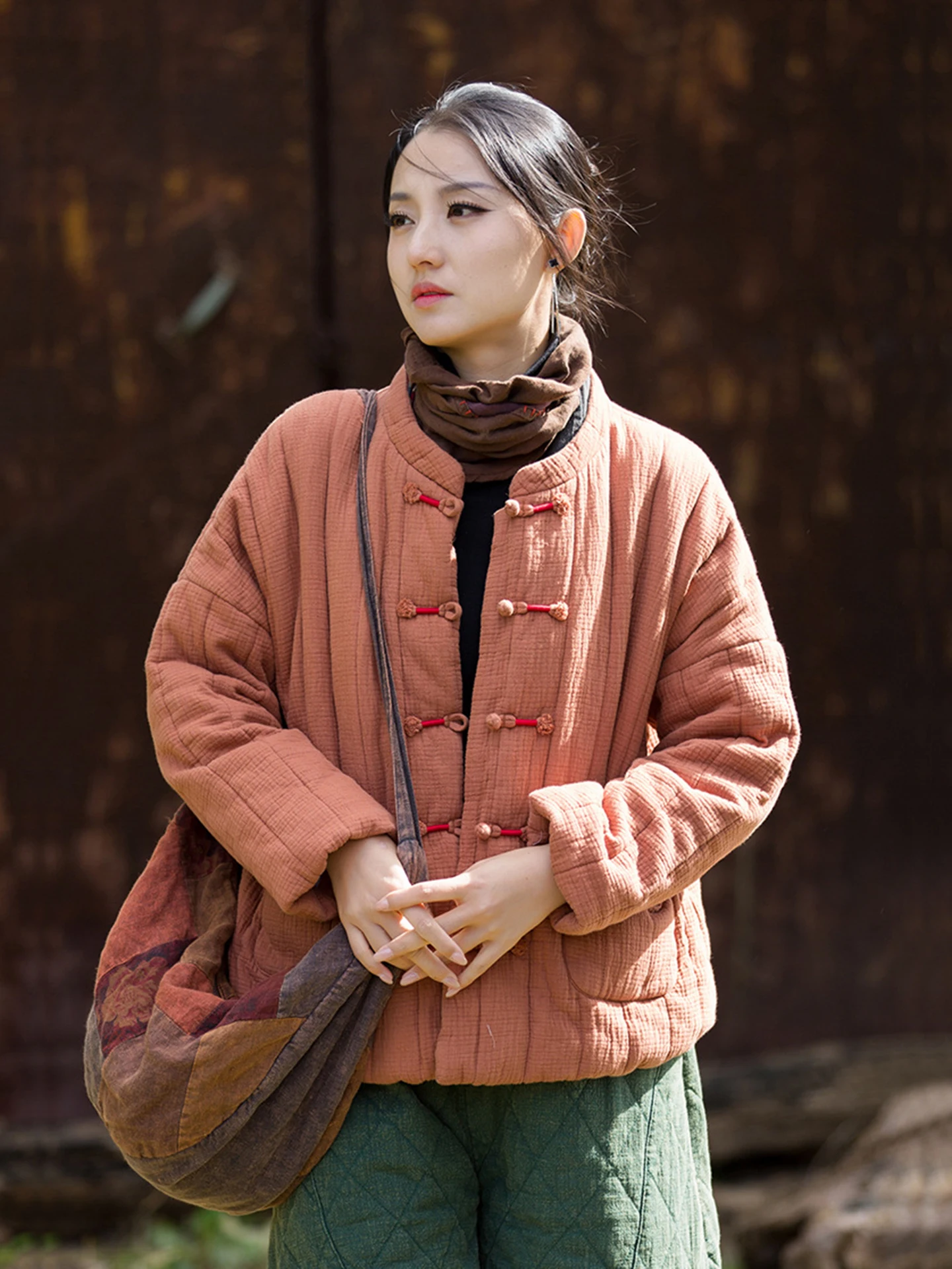 New Chinese Style Women's Cotton Jacket 2026 Vertical Grid Stitched Sandwich Cotton Outerwear Textured Cotton Clothes Nationa...