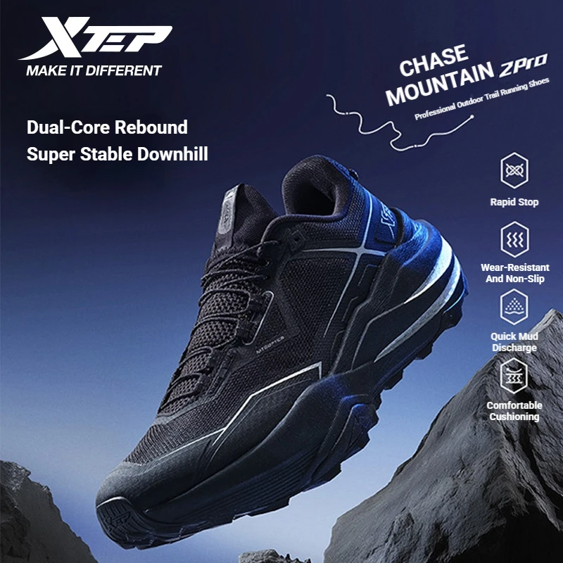 Xtep Chase Mountain 2.0 Pro Professional Outdoor Trail Running Shoes For Men Rebound Anti-Slip Wear-Resistant 874319170003