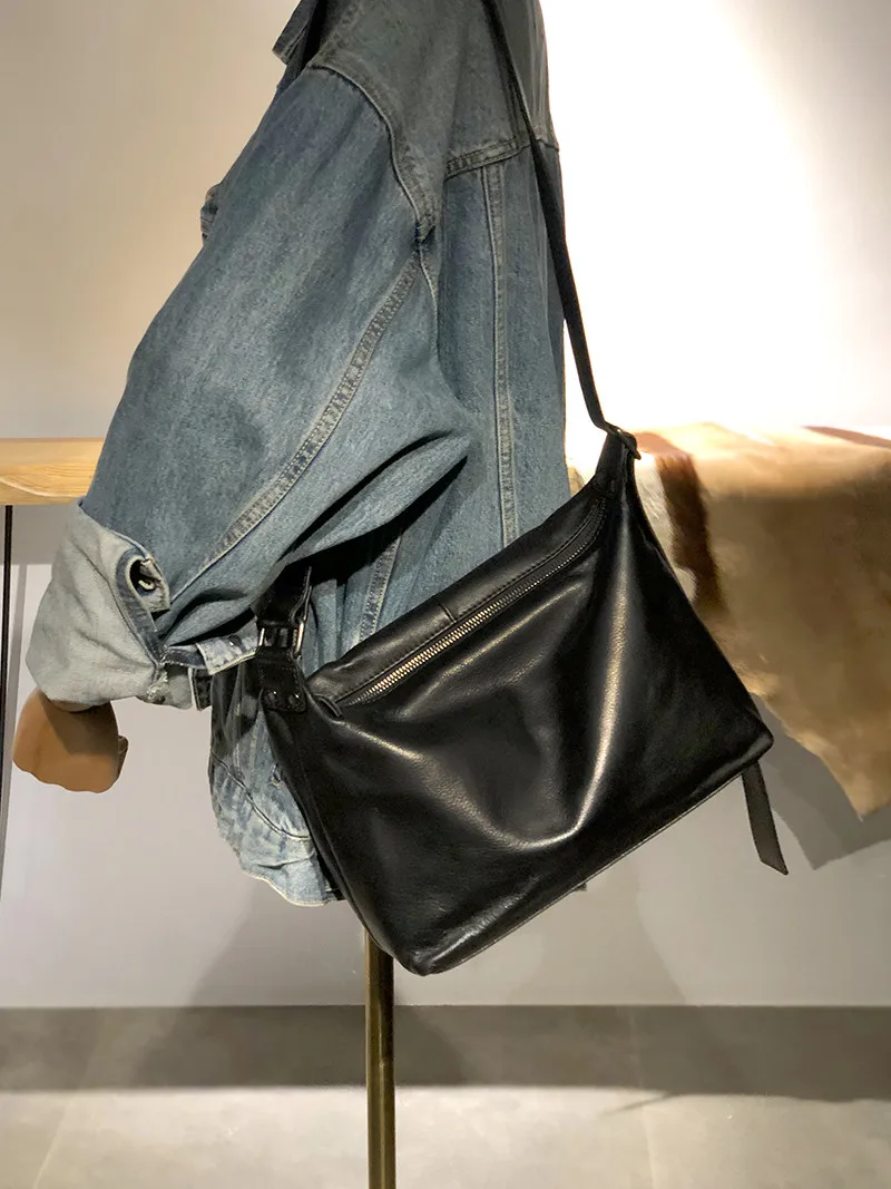 Casual luxury genuine leather women's black shoulder bag outdoor travel high quality soft real cowhide crossbody bag for female