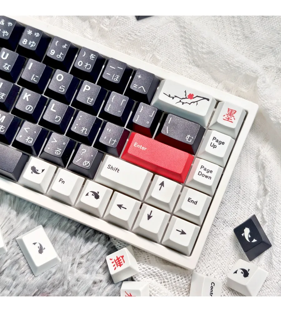 Ink painting sumi-e keycap classic replica PBT hot sublimation black red and white color scheme simple style