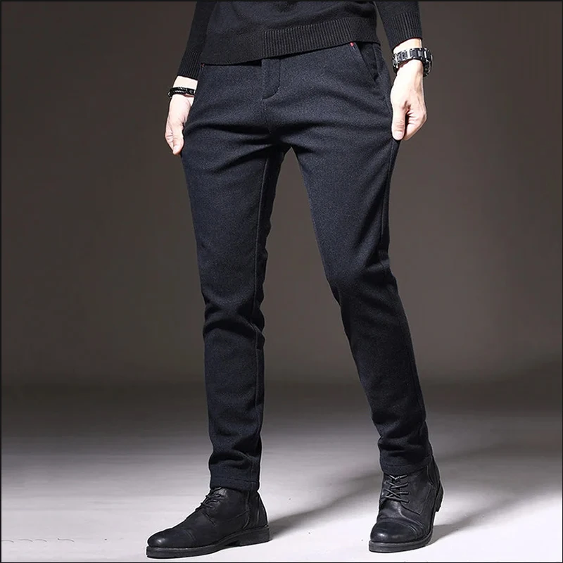 Autumn Winter New Men Slim Fit Straight Leg Pants Male Fashion Business Casual Suit Pants Classic Wear-resistant Sport Trousers