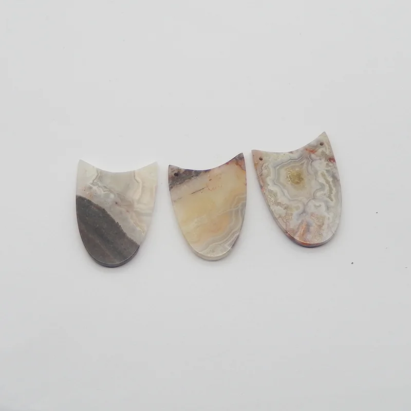 3PCS Natural Crazy Lace Agate Shield Shape Pendant Beads for Jewelry Making, Handmade Natural stones beads 35*26*3mm